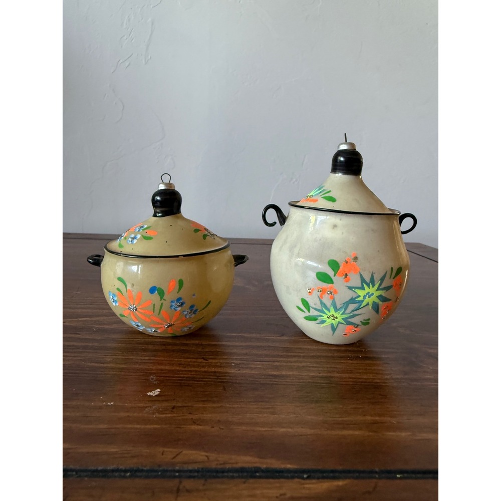 Vintage cookware Christmas Ornament Set of 2 Hand-painted - imperfections